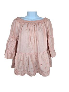 Lane Bryant Pink Off Shoulder Eyelet Tunic Top Ruffled Sleeves Size 14/16